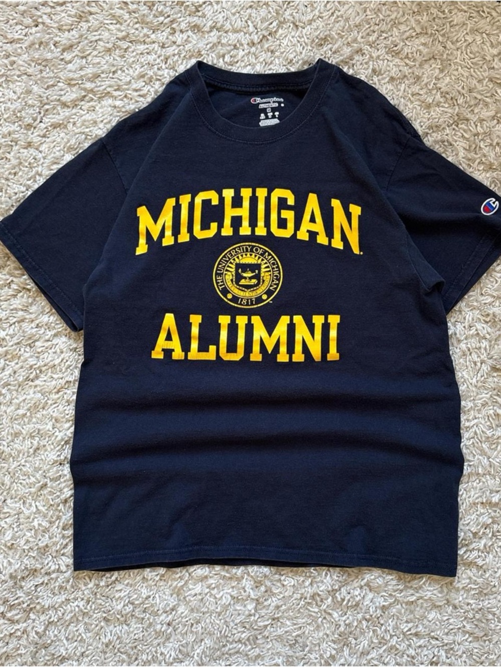 MICHI Navy Tee with Bright Yellow University Print